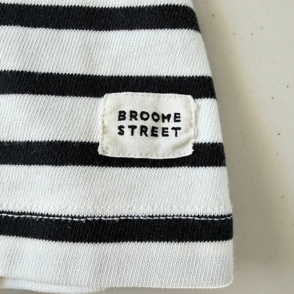 Kate Spade Broome Street Striped Boat Neck Peplum Top Black White 3/4 Sleeve L